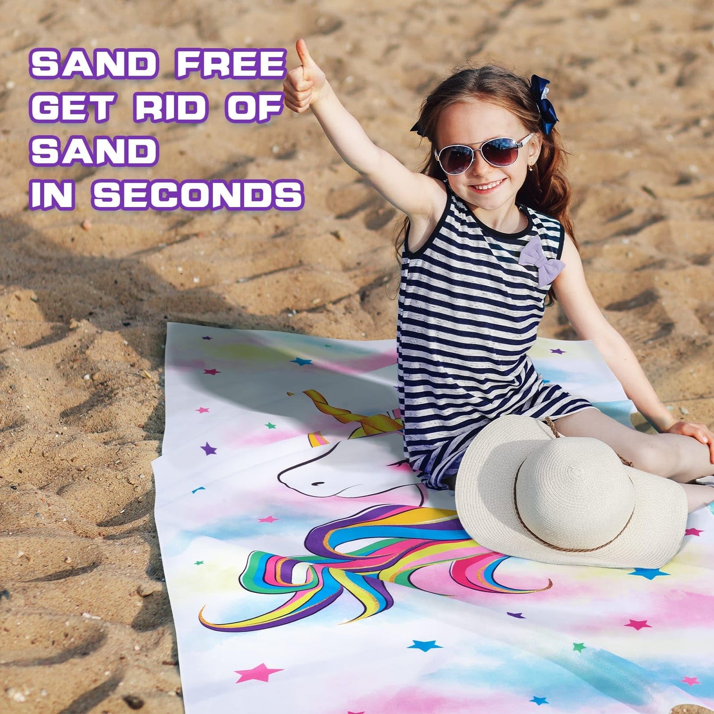 WERNNSAI Unicorn Beach Towel for Girls - 30” x 60” Kids Sand Free Swim Towels for Girls Bath Pool Camping Travel Towel Quick Dry Ultra Absorbent Super Soft Beach Blanket Bath Shower Towel