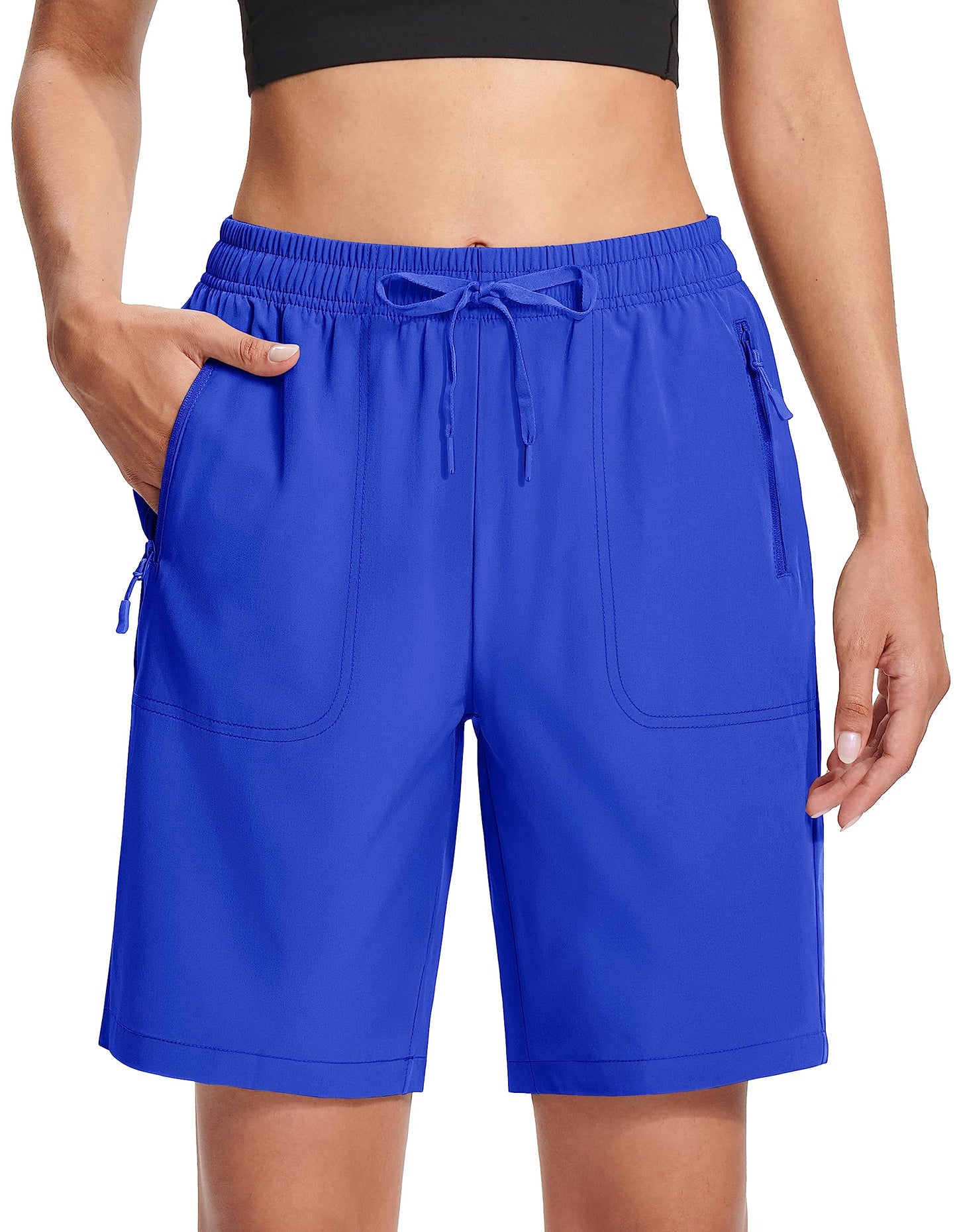 MAGCOMSEN Womens Golf Shorts with 3 Pockets Lightweight 8" Hiking Shorts Quick Dry Water Resistant Dark Blue M
