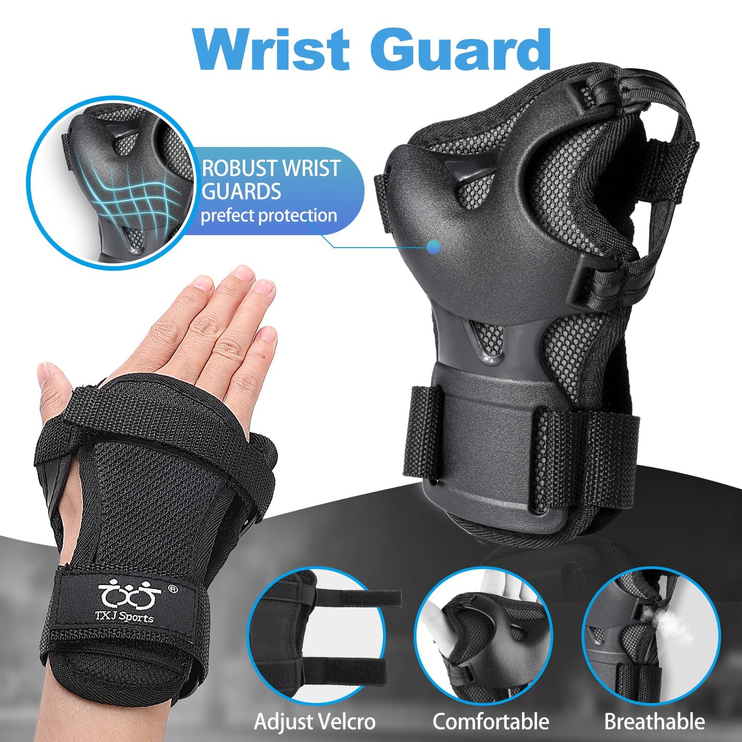 Kids/Youth/Adult Knee Pads Elbow Pads with Wrist Guards Protective Gear Set 6 Pack for Roller Skating Skateboard Cycling Skating Bike Scooter Riding Sports