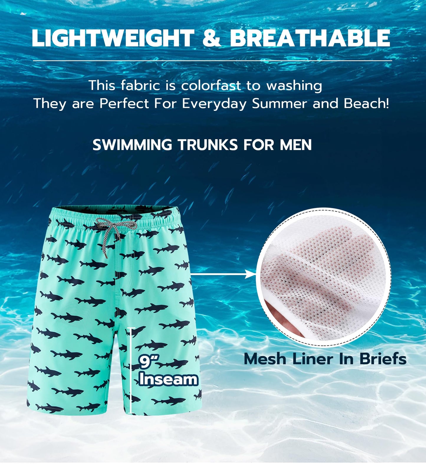 APTRO Men's Swim Trunks 9" Quick Dry Bathing Suit Big & Tall Beach Swimsuits #139 Shark L