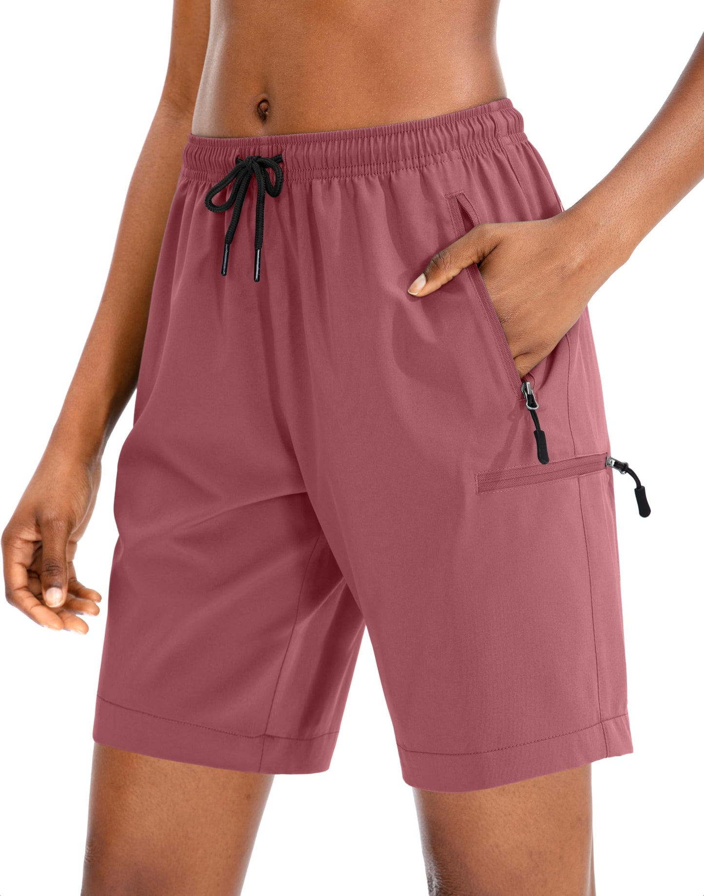 SANTINY Women's 5''/ 7''/9'' Hiking Cargo Shorts Quick Dry Lightweight Summer Shorts for Women Athletic Zipper Pockets(Dusty Pink_L)