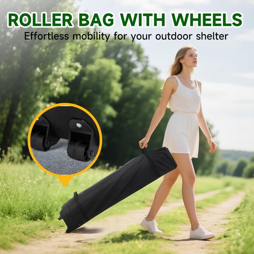 Vibemo 10x10 Pop Up Canopy Party Tent with Roller Bag, Quick 1-Person Setup, 3 Height Settings, Includes 4 Sandbags, 8 Stakes, 4 Guylines, Waterproof, UPF50+ Sun Protection for Beach and Outdoor Use