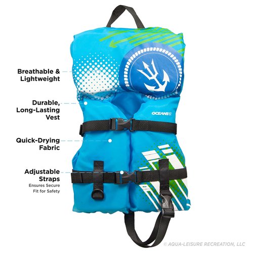 Oceans7 US Coast Guard Approved Infant Life Jacket 8-30 lbs – Type II PFD Flex-Form Chest Personal Flotation Device, Blue/White