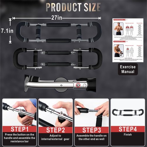 Rhewatin Twister Arm Trainer, Adjustable Resistance Chest Workout Equipment for Men Women, Forearm Biceps Tricep Chest Thigh Exerciser, Portable Spring Home Workout Bar, Light (40-70lb)