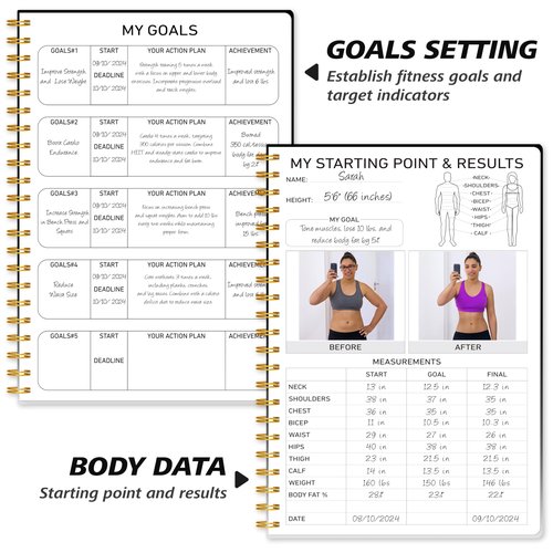 Fitness Journal Workout Planner for Women & Men - A5(5.5" x 8.5") Sturdy Workout Log Book for Gym & Personal Home Workouts - Black