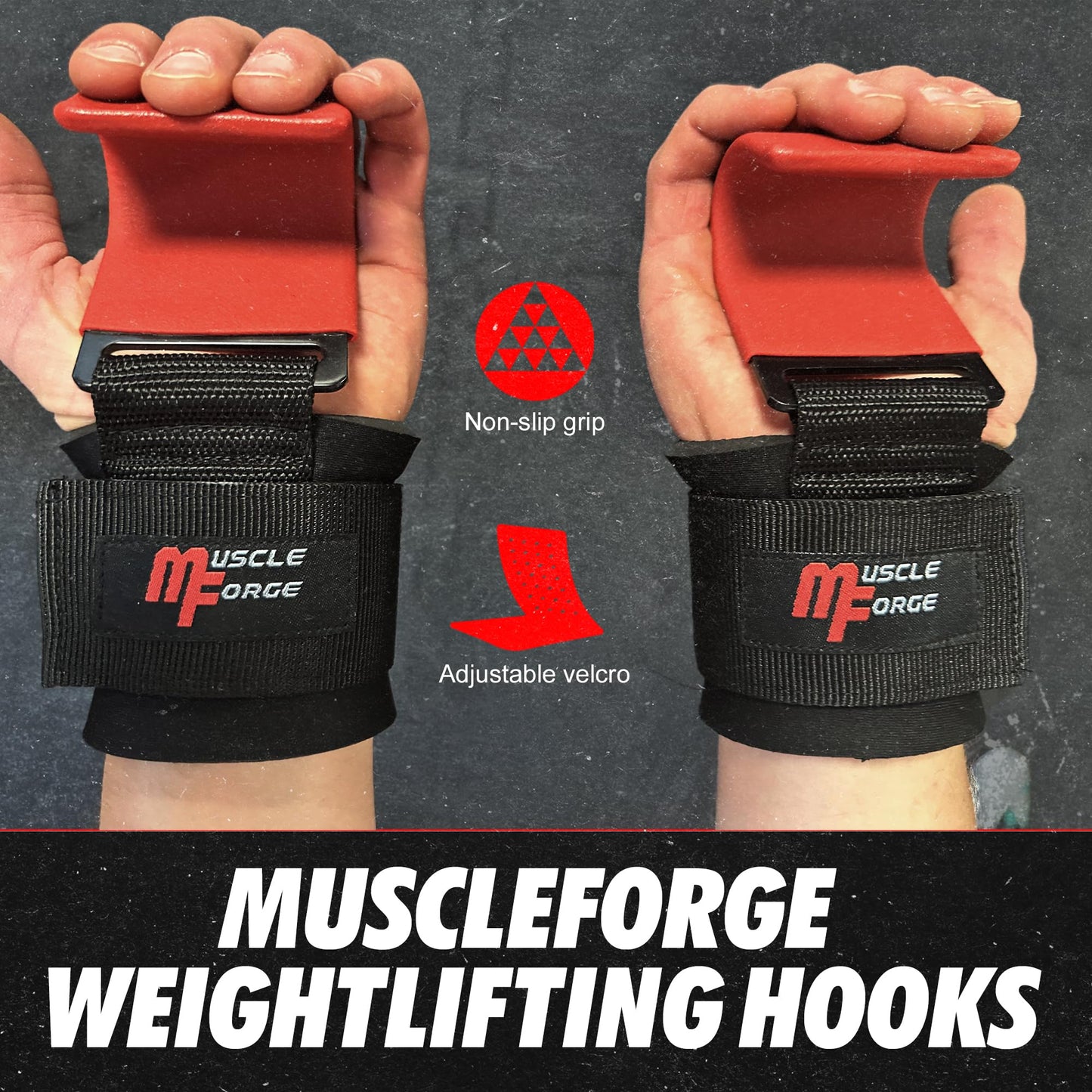 MuscleForge Weight Lifting Hooks for Men & Women - Heavy Duty Lifting Wrist Straps with Hook Grips for Weightlifting - Gym Grips for Weight Lifting, Pull Ups & Deadlift Support