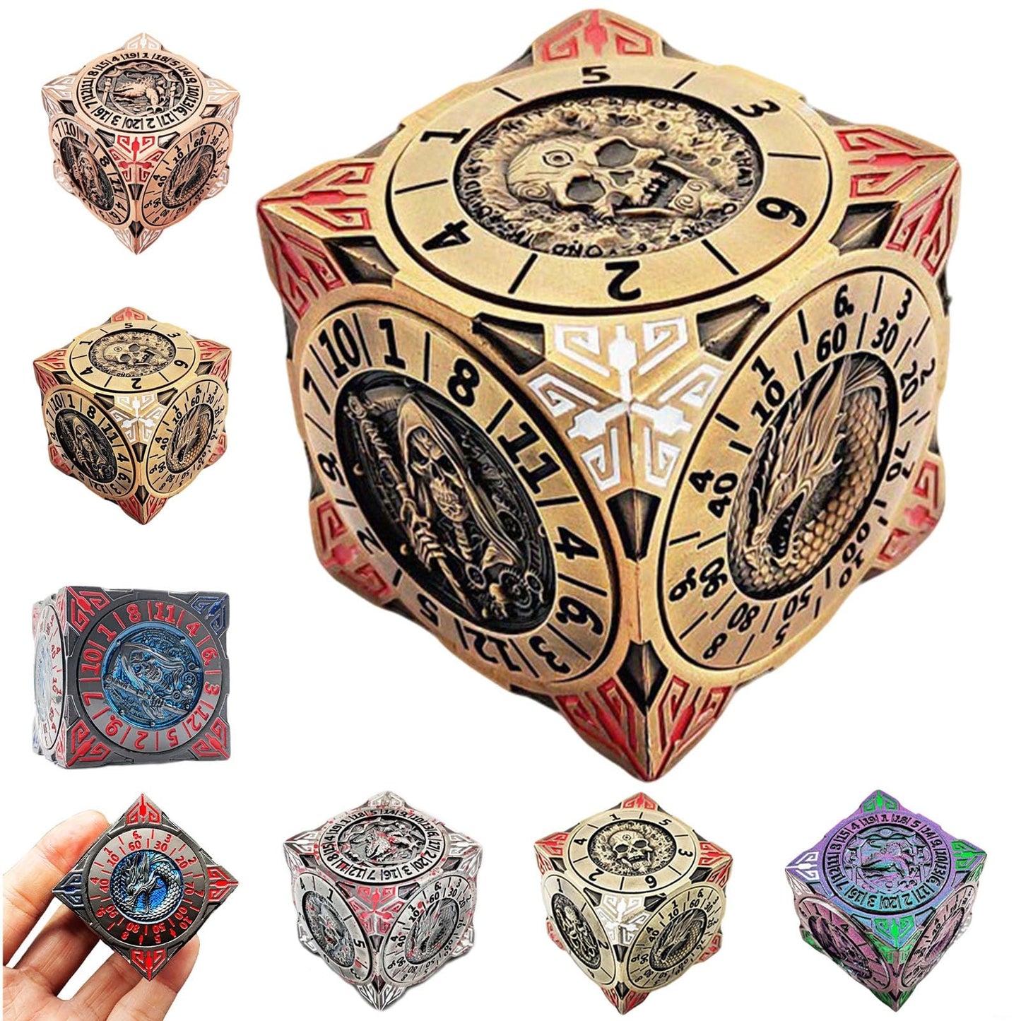 2025 New DND Fidget Spinner Dice 7-in-1 Metal DND Dice Cube 6-Sided Rotating Polyhedral Dice Tabletop RPG Accessory for DMS and Player Best Gifts Unique 3D Mechanical Rotating D&d Dice(Gold)
