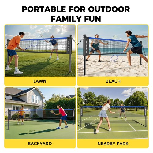 BAGAIL Outdoor Badminton Net Set with Anti-Sag Winch System - Official Size 20ft x 5ft, 4 Rackets, 3 Shuttlecocks, Durable PE Net & Carry Bag for Backyard, Beach, Family Games - Blue