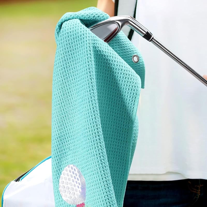 Golf Towels for Women - 2-Pack Microfiber Towel Set with Clips, 15.5 x 23.6 inches