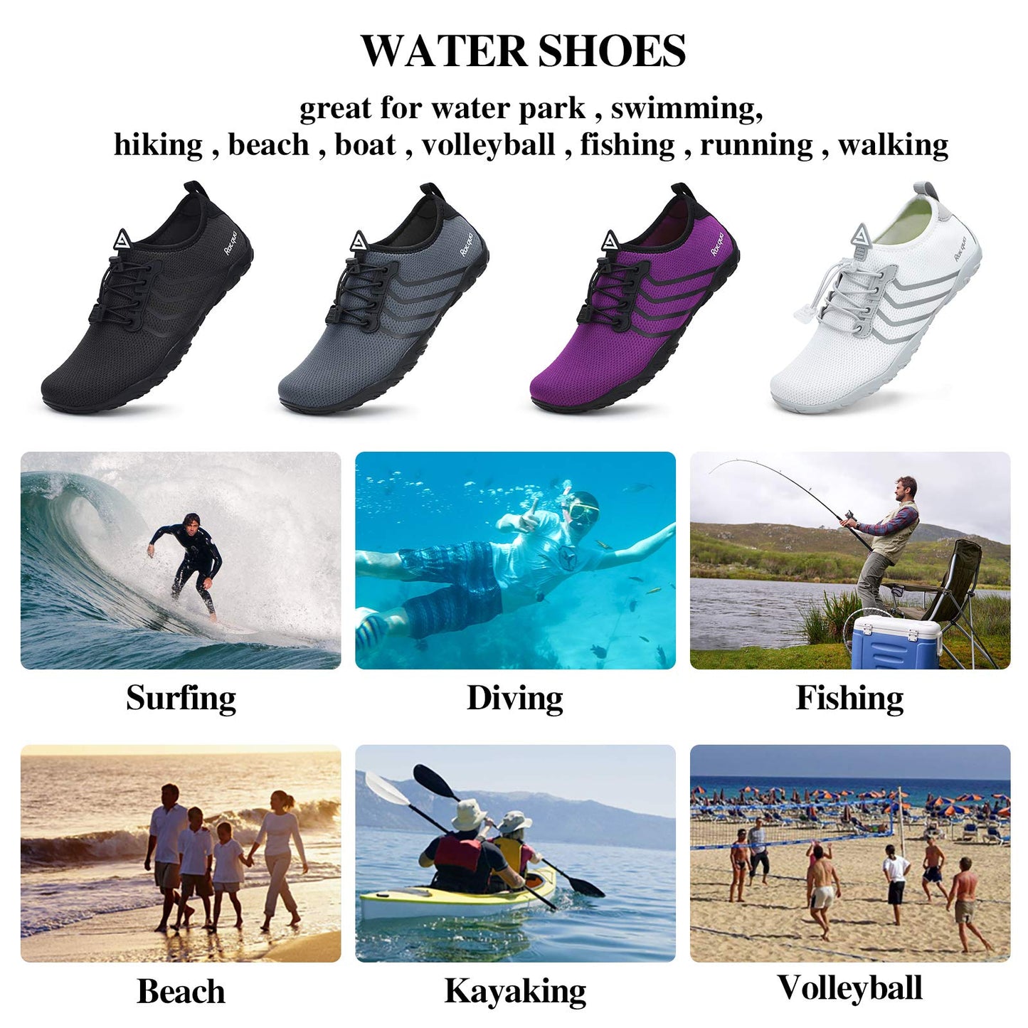 Racqua Pool Shoes Quick Dry Barefoot Water Aqua Sport Beach Swim Surf Diving for Men Women Black 9 Women/8 Men