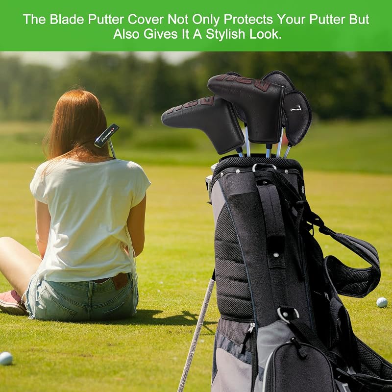 Golf Putter Head Cover Leather Magnetic Blade Headcover — Fits Most Brands