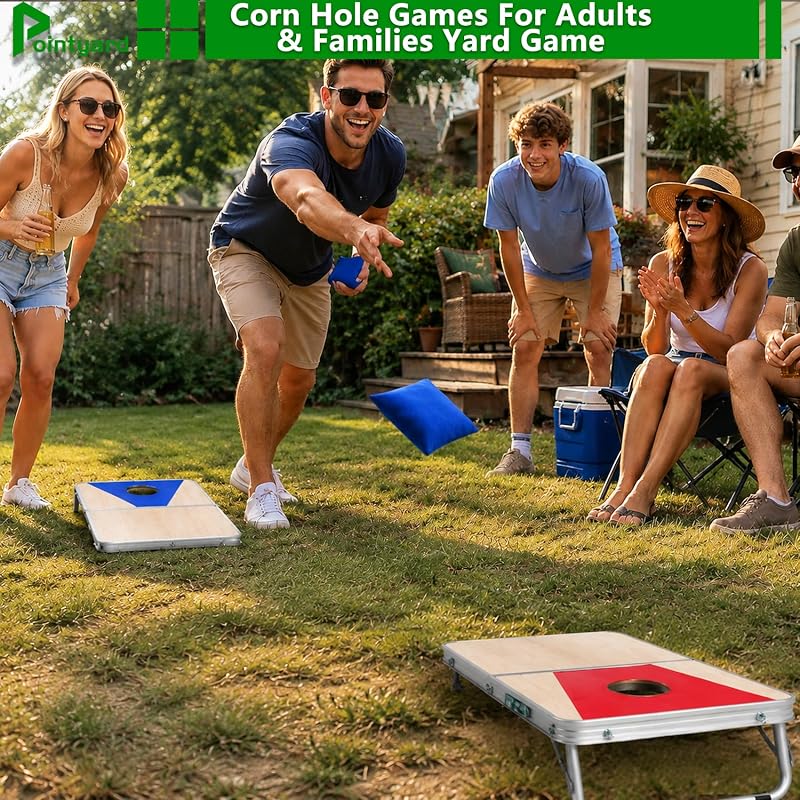 Portable Cornhole Board Set 24x16in Foldable Family Yard Game — 2 Boards, 8 Bags, Rules (Variation: 24x16 In)