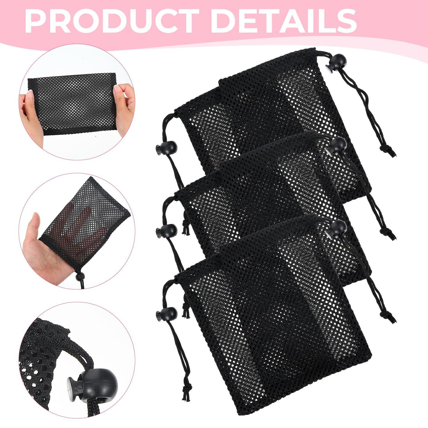 InnoHHustle 6 Pcs Small Mesh Bags Drawstring, 6x4 Inch Mesh Drawstring Bag Black Small Nylon Bag with Drawstrings Portable Draw String Storage Bags Mini Nylon Net Pouch Travel Stuff Pouch