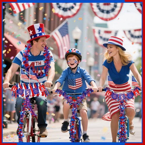 DTOFOOT 4th of July Bike Decorating Kit, Patriotic Bike Streamers Flags Balloons Tinsel, Independence Day Red White Blue Decor for Parade Patriotic Bike Decoration
