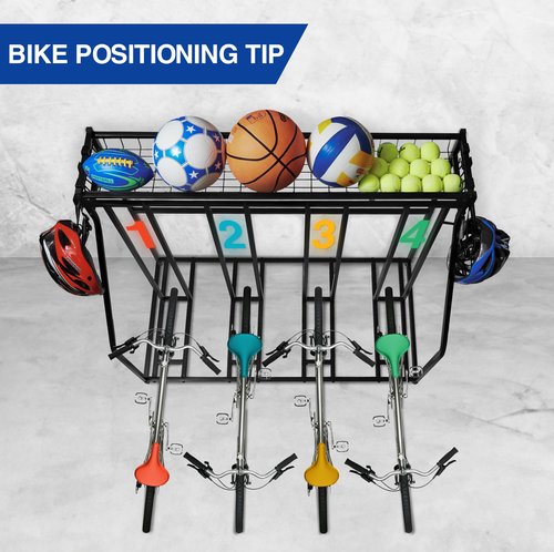 YES4ALL 4-Bike Stand, Bike Storage Rack, Bicycle Floor Rack for Garage Organizer, Indoor Sporting Gear Storage Station