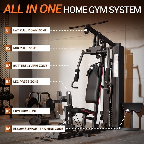 All in ONE Home Gym Equipment Multifunctional Full Body Workout Machine with 150LBS Weight Stack, Exercise Equipment with Pulley System