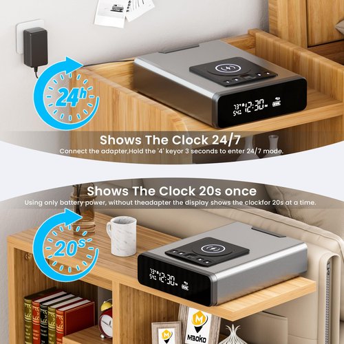 Mboko Biometric Discreet Gun Safe with 12-Hour Time Clock Display, Wireless Charging Gun Safe for Handgun with Adjustable Brightness, Backlit Keypad, LED Light, and Auto Pop-up Access