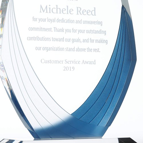 Baudville Awards 9" Peaked Ellipse Shaped Blue & White Acrylic Engraved Trophy - for Employees - Personalized Engraving