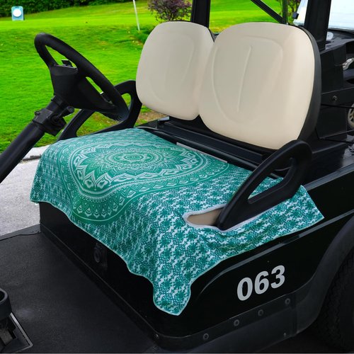 ENYORSEL Golf Cart Seat Covers, Green Bohemian Golf Cart Seat Towel Blanket for All EZGO, Yamaha, Club Cars, Icon and More 2/4-seats Cart, 100% Microfiber, Essential Golf Cart Accessories, 51'' x 31''