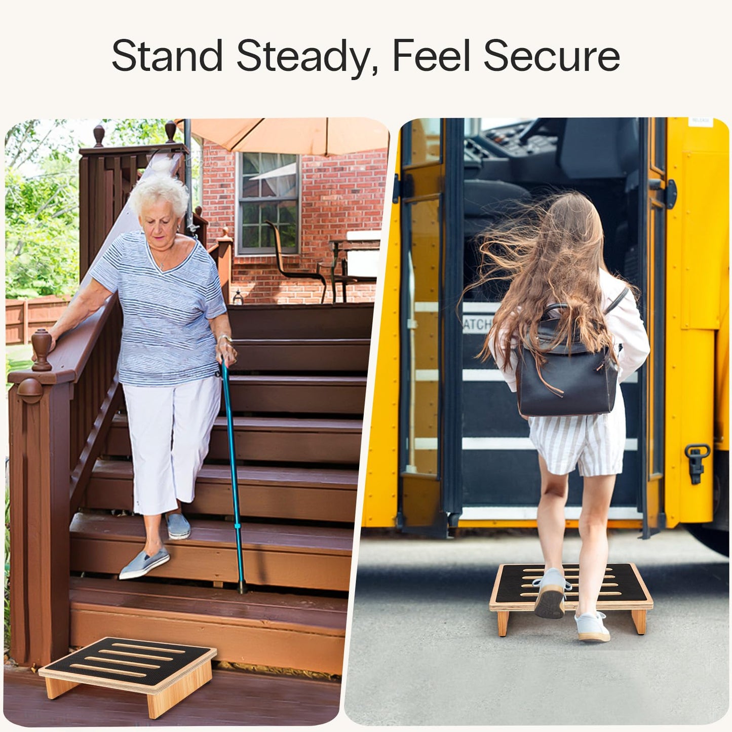 StrongTek 3.5" One Step Stool for Adults & Seniors, Sturdy Wooden Riser with Non-Slip Rubber Top, 440 lb Capacity, No Assembly Required, Portable for Kitchen, Bathroom, Bedside
