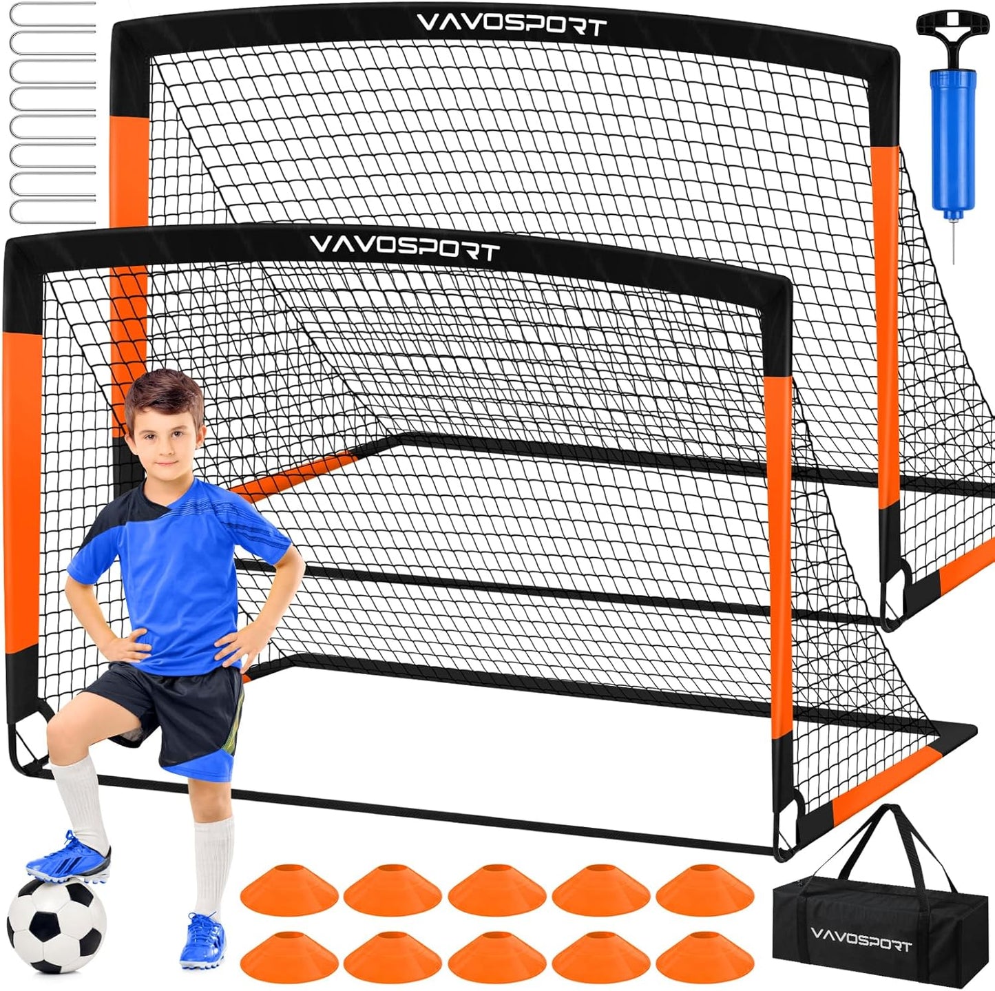 Kids Soccer Goals for Backyard Set, 2 of 4x3 / 6x4 ft Portable Soccer Goal Nets, Pop Up Mini Toddler Soccer Net Training Equipment & Ball, Cones for Ages 3-14, Outdoor Games Gifts for Youth