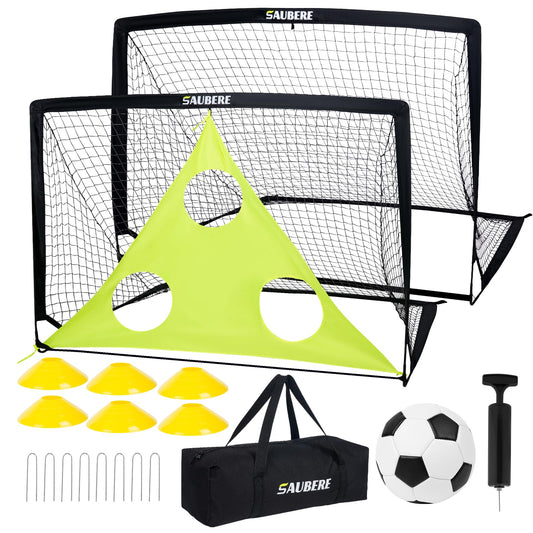 6x4 ft Kids Soccer Goals for Backyard Set of 2- Portable Pop Up Soccer Net for Backyard for Kids Toddler Youth, Soccer Training Equipment+ Soccer Goal Target, Ball and Cones, Outdoor Soccer Games