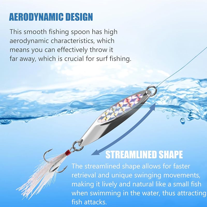5 Pcs Fishing Spoon Lures Kit - 3/4 oz Reflective Treble Hook Spoons for Saltwater & Freshwater