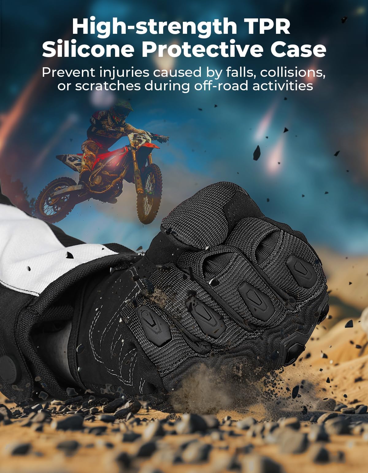 KEMIMOTO Dirt Bike Motorcycle Gloves for Men Women, Touchscreen with Silicone Protective for Outdoor Sports On-Road Off-Road Gloves Motorcross Motorbike Mountain Bicycle Racing ATV UTV