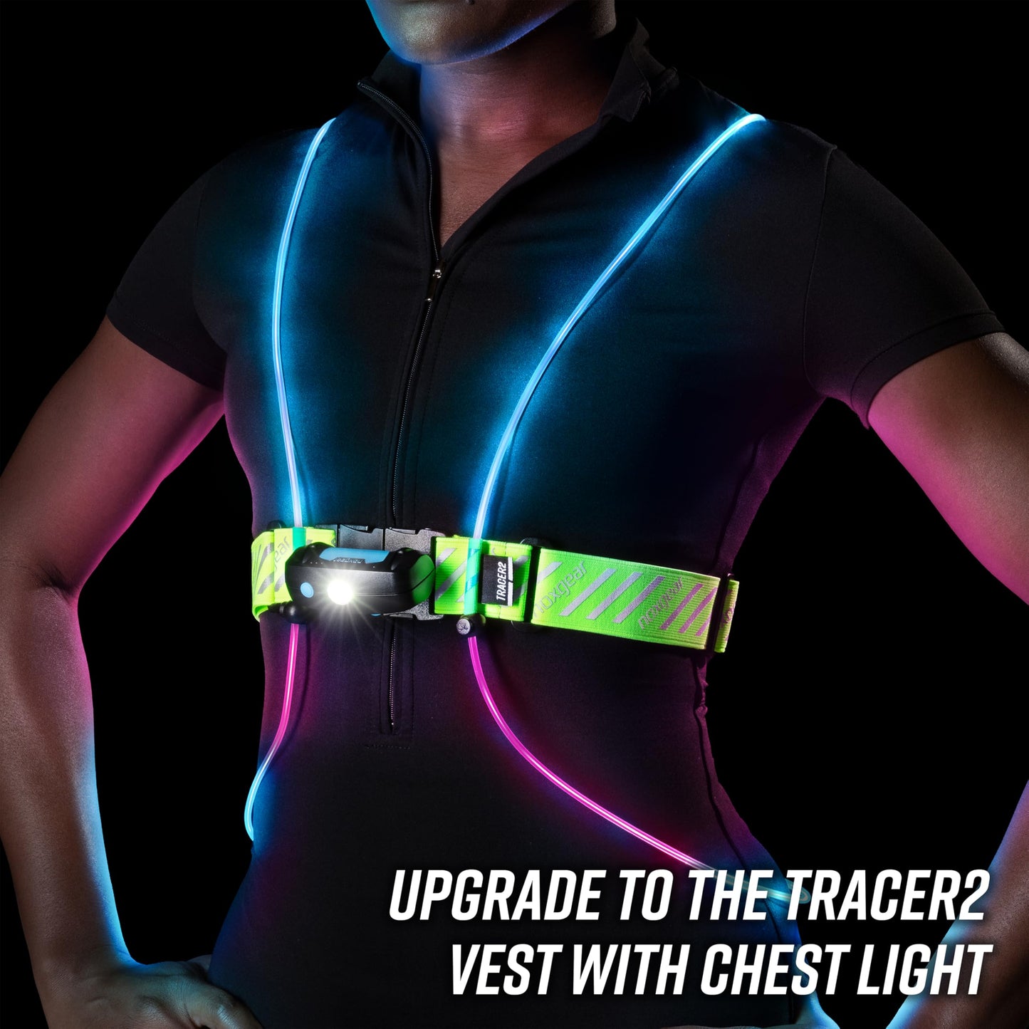 noxgear Tracer2 Multicolor Light Up and Reflective Running Vest | Rechargeable, Ultra-bright Running Lights for Runners