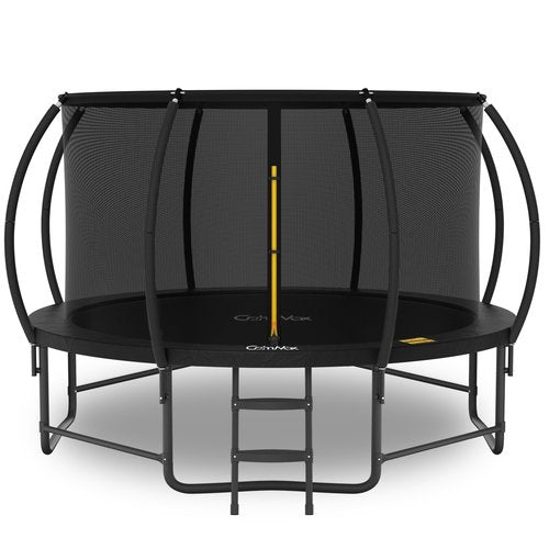 14FT Trampoline with Safety Enclosure, Anti-Rust Coating – ASTM Certified, Heavy-Duty Outdoor Trampoline with Ladder – for Kids & Adults, Black