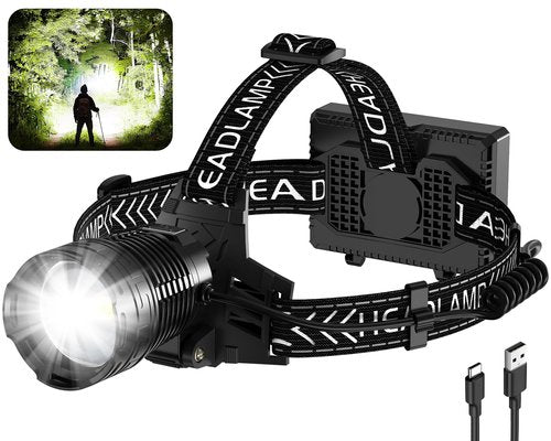 Headlamp Rechargeable, 5000 Lumen Super Bright Led Headlamps with 4 Modes & 12H Long Runtime, Powerful Waterproof Head Lamp with Digital Display & 90° Adjustable for Adults Camping Cycling