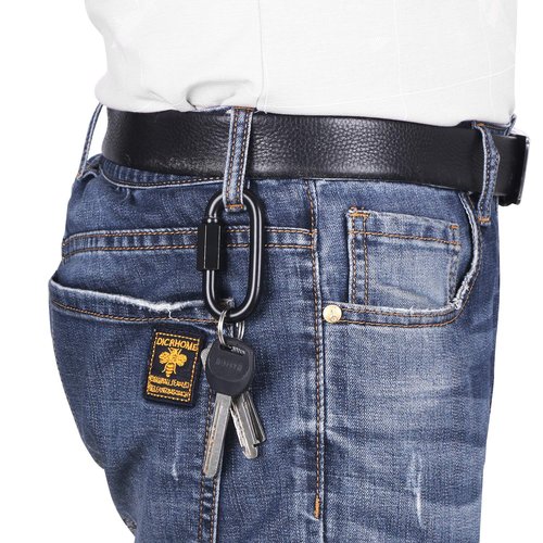 BEWISHOME D Shape Locking Carabiner,Black Quick Links,Durable Chain Links,Heavy Duty Chain Connector,Black M8 HDK03H
