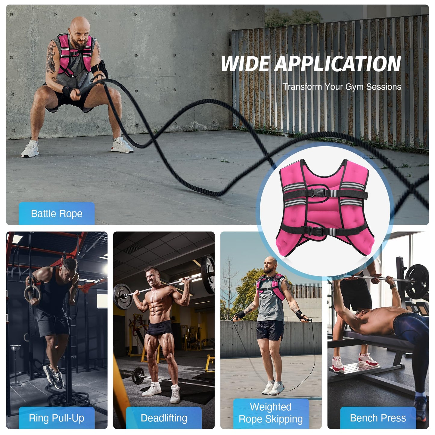 ZELUS Weighted Vest, 6lb/8lb/12lb/16lb/20lb/25lb/30lb Weight Vest with Reflective Stripe for Workout, Strength Training, Running, Fitness, Muscle Building, Weight Loss, Weightlifting, Pink(20 lb)