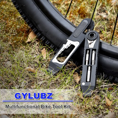 Gylbuz Bike Tire Levers Kit - 14 IN 1 Portable Bike Multitool with Mini Ratchet Wrench, Bike Tire Levers, Cone Wrenches & File Blade for MTB, Road Bicycle