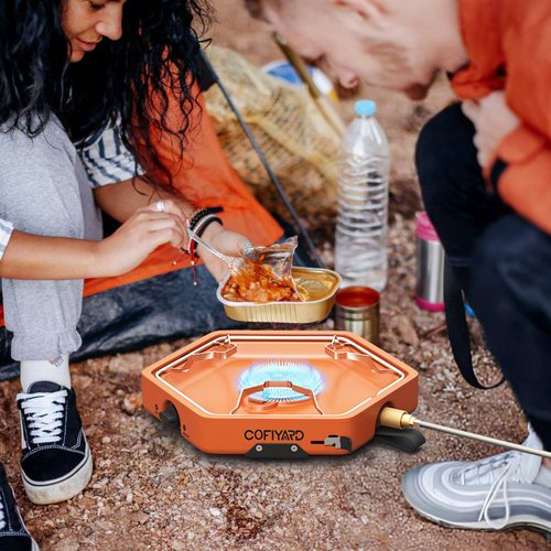 Cofiyard 1-Burner Propane Stove Portable Camping Stove with Carry Strap, Backpacking Camp Stove for Outdoor Cooking, Flick-Style Ignition, Temperature Control, 8600 BTUs of Power for Camping BBQ& More
