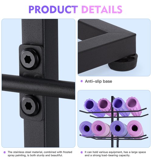 DNYLHRLZ Yoga Mat Holder Freestanding Double Sided Mat Holder and Foam Roller Holder,Holds16 Mats/foam roller/Yoga Mat Storage Rack