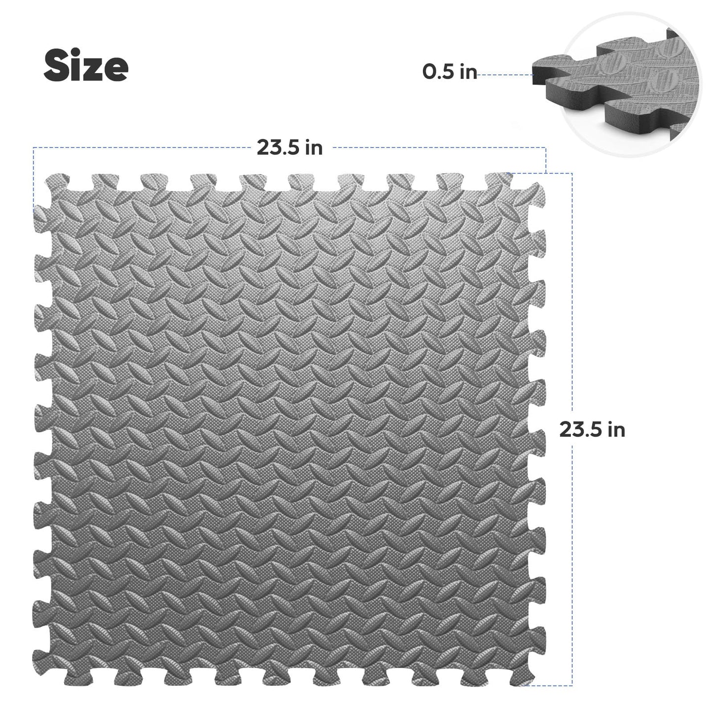 12 Pack 48 sqft Home Gym Mat, Puzzle Exercise Mat, EVA Interlocking Foam Floor Tiles for Home Workout Equipment and Kids' Play Areas - Grey, 24 in x 24 in x ½ in - 12 Tiles (Grey, 12 Pack, 48 SQ FT)
