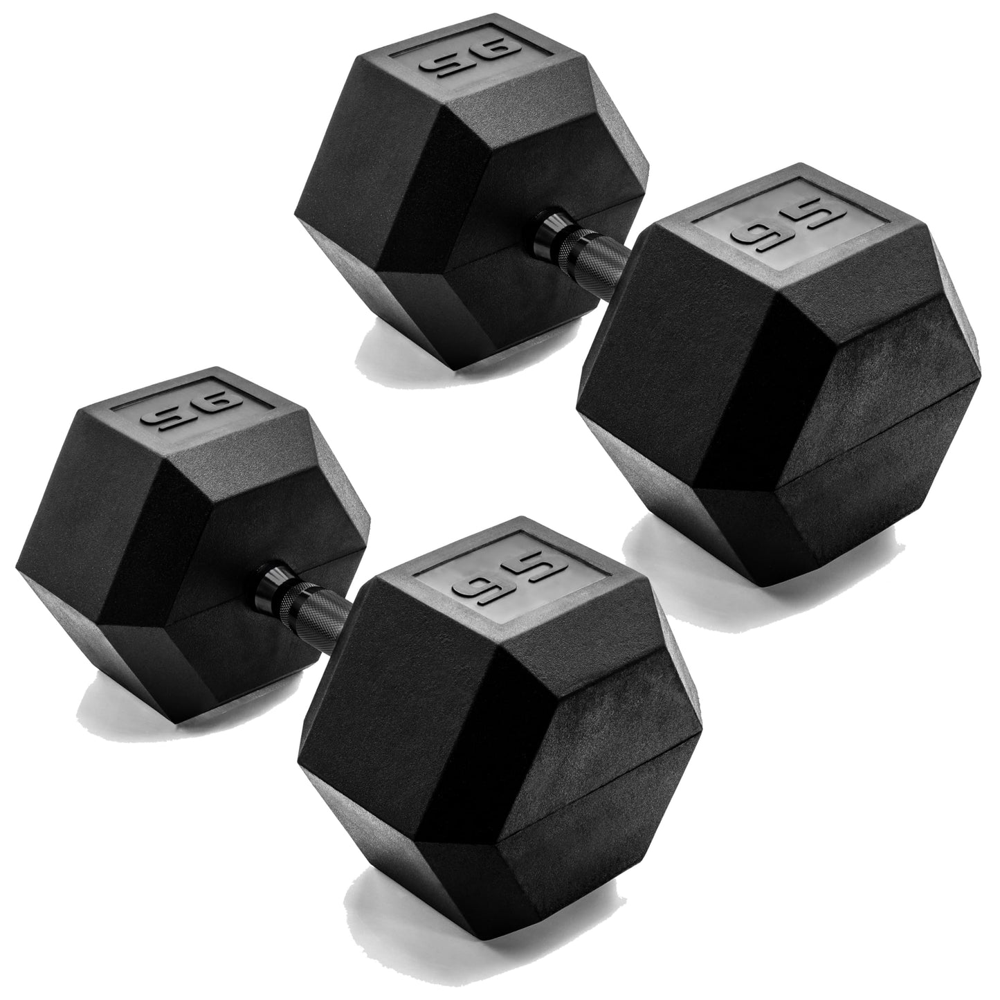 CAP 95 LB Rubber Coated Hex Dumbbell Weight, Rubber Free Weights for Home Gym Strength Training, Black Oxide Handle, Pair