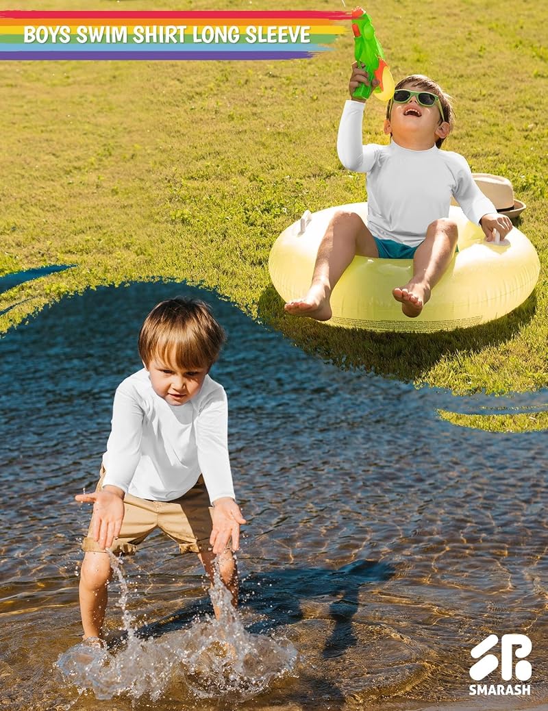 Rash Guard Swim Shirt for Kids & Toddlers UPF 50+ Long Sleeve White 3T