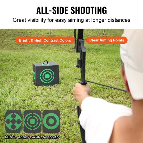 VEVOR Archery Target Block, 16"x18" All-Side Bow Target Block, Outdoor Portable Archery Target with Carry Handle, Easy Arrow Removal, Great Visibility, Lightweight, Easy to Transport, Black
