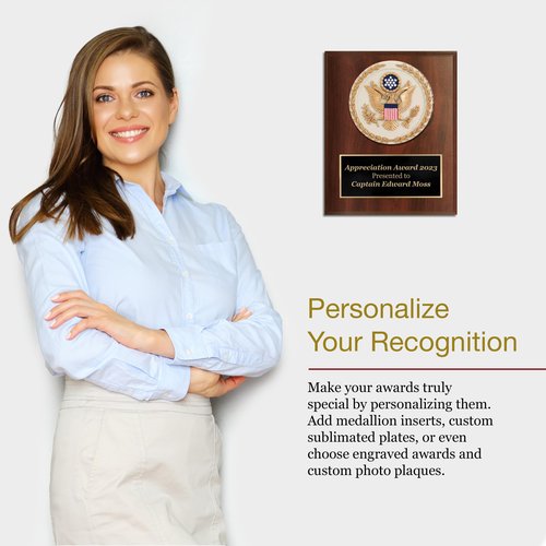 SHOP AWARDS AND GIFTS Customizable Dark Cherry Plaque Award Personalized Custom Engraved, 6 x 8 Inch, United States Seal