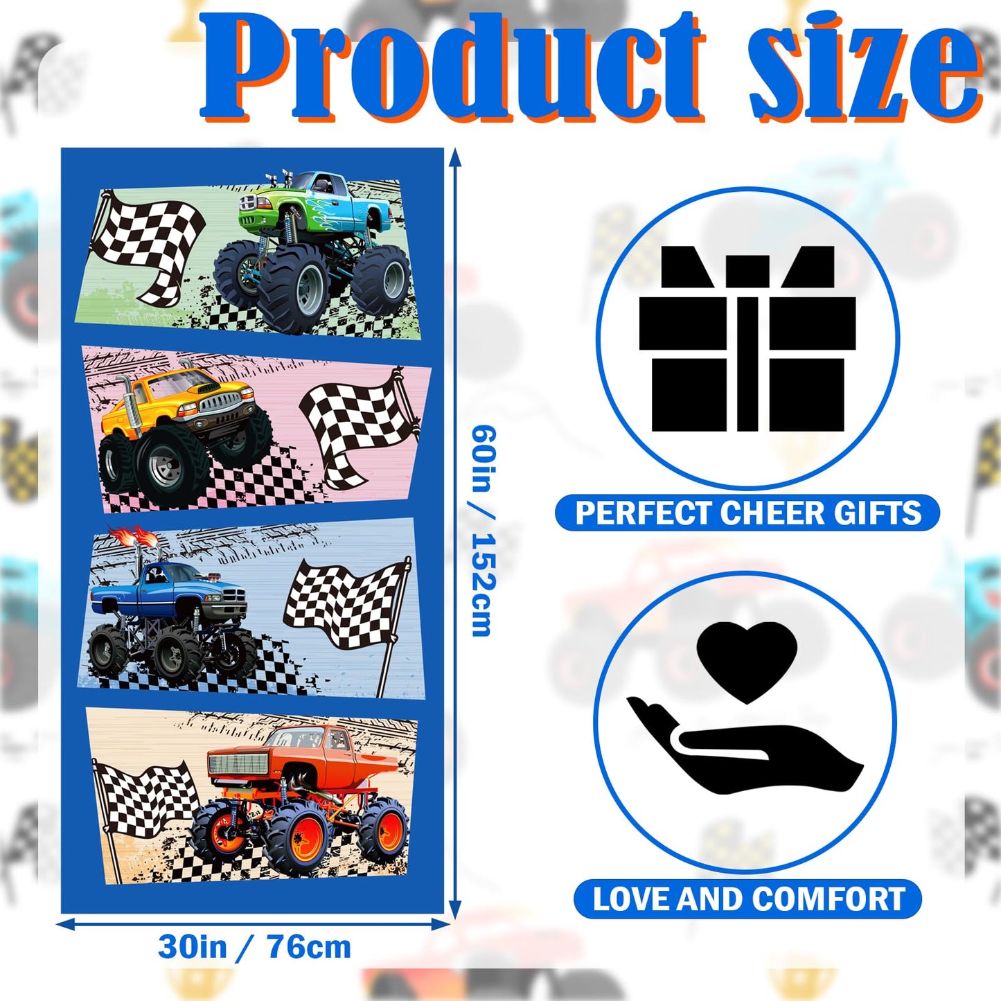Truck Beach Towel for Kid 30 X 60 Inch Monster Trucks Microfiber Pool Towel Absorbent Quick Dry Beach Towel Racing Car Blanket for Boys Summer Pool Party Supplie Bath Sport Travel for Kids Gift