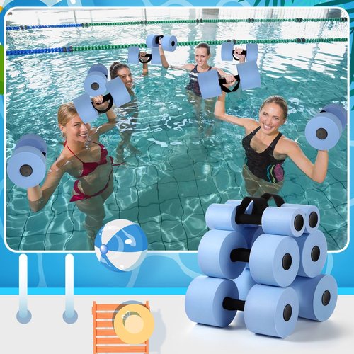 Soulchen 6 Pack Pool Exercise Equipment Water Dumbbells Pool Resistance Aerobic Weights EVA Foam Dumbbell with Handle Strip for Aqua Therapy Water Aerobics Weight Loss Fitness(Pale Blue,Mixed)