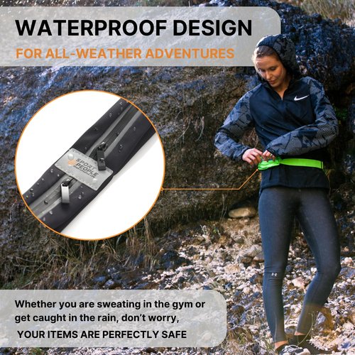 Slim Running Belt for Women and Men, Waterproof Phone Holder for Running, Reflective 2-Pocket Waist Pack for Storing Runner?™s Essentials Safely, Runner?™s Fanny Pack, Money Belt Fits Most Phones