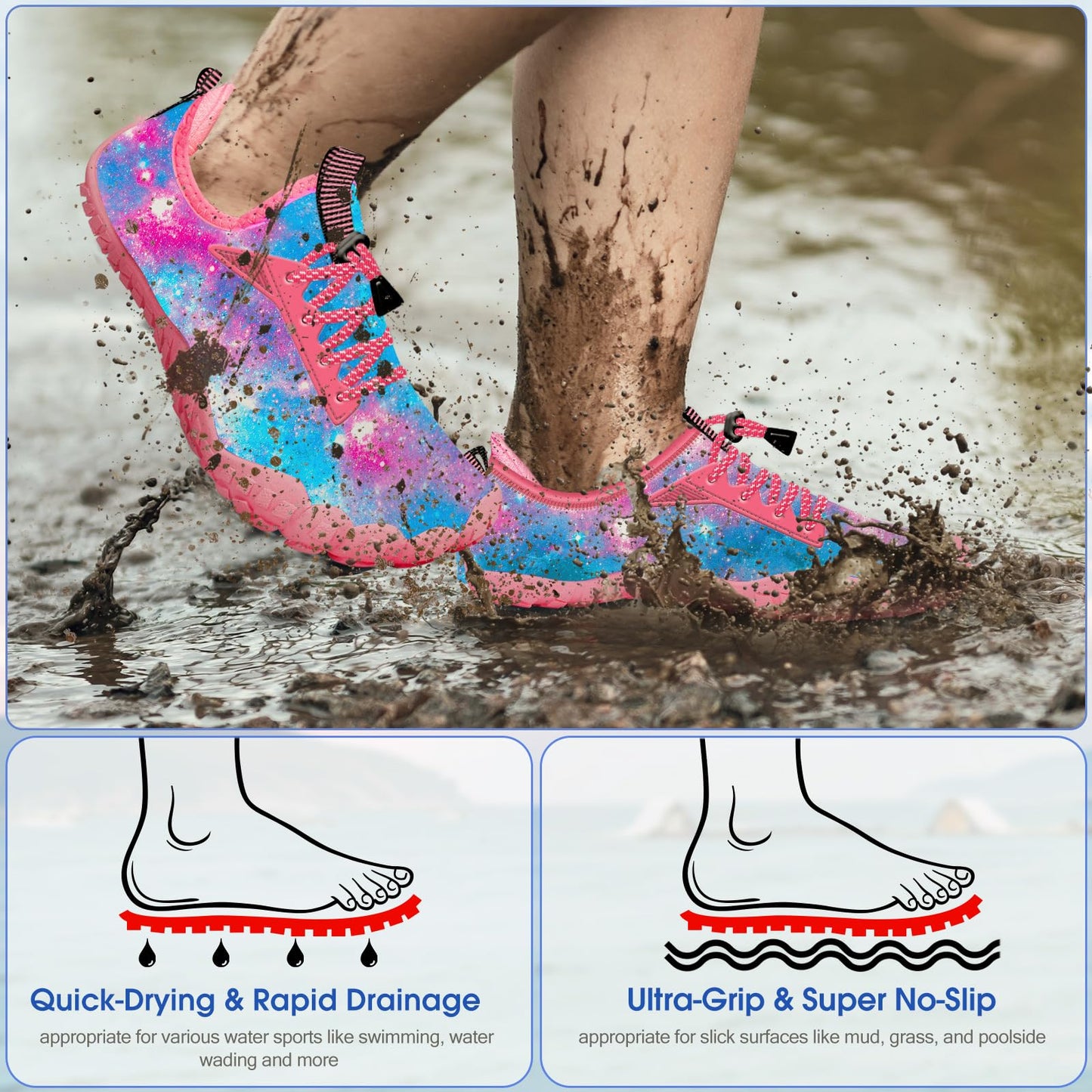 CROVA Built-in Heel Grip Kids Water Shoes for Boy Toddler Girl Wide Toe Box