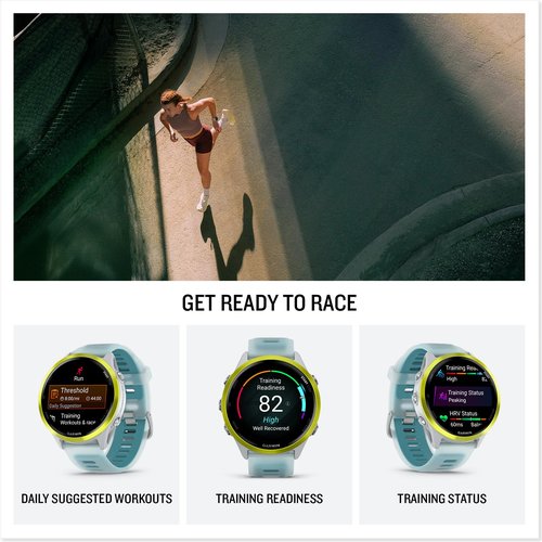 Garmin Forerunner 570 Advanced GPS Running and Triathlon Smartwatch Bundle (47 mm, Amp Yellow/Translucent Whitestone/Turquoise)