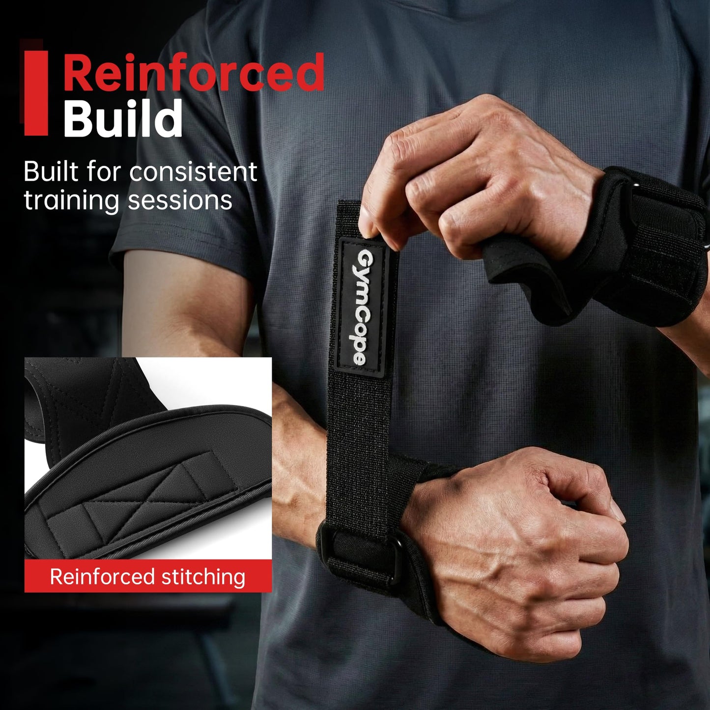 GymCope Lifting Wrist Straps for Weightlifting, Heavy Duty Wrist Straps for Deadlifts, Powerlifting, Bodybuilding and Strength Training, Secure Grip Support for Men Women, 1 Pair Black