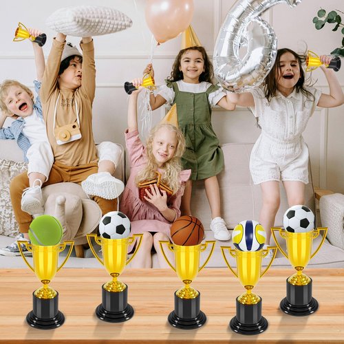 COJOSQC 4 inch mini Trophies, 6PCS Trophies for Kindergarten Graduation, Bowling tournaments, Basketball Games, Kids Soccer Awards, Must Have Football Party Favors, Plastic Trophy.