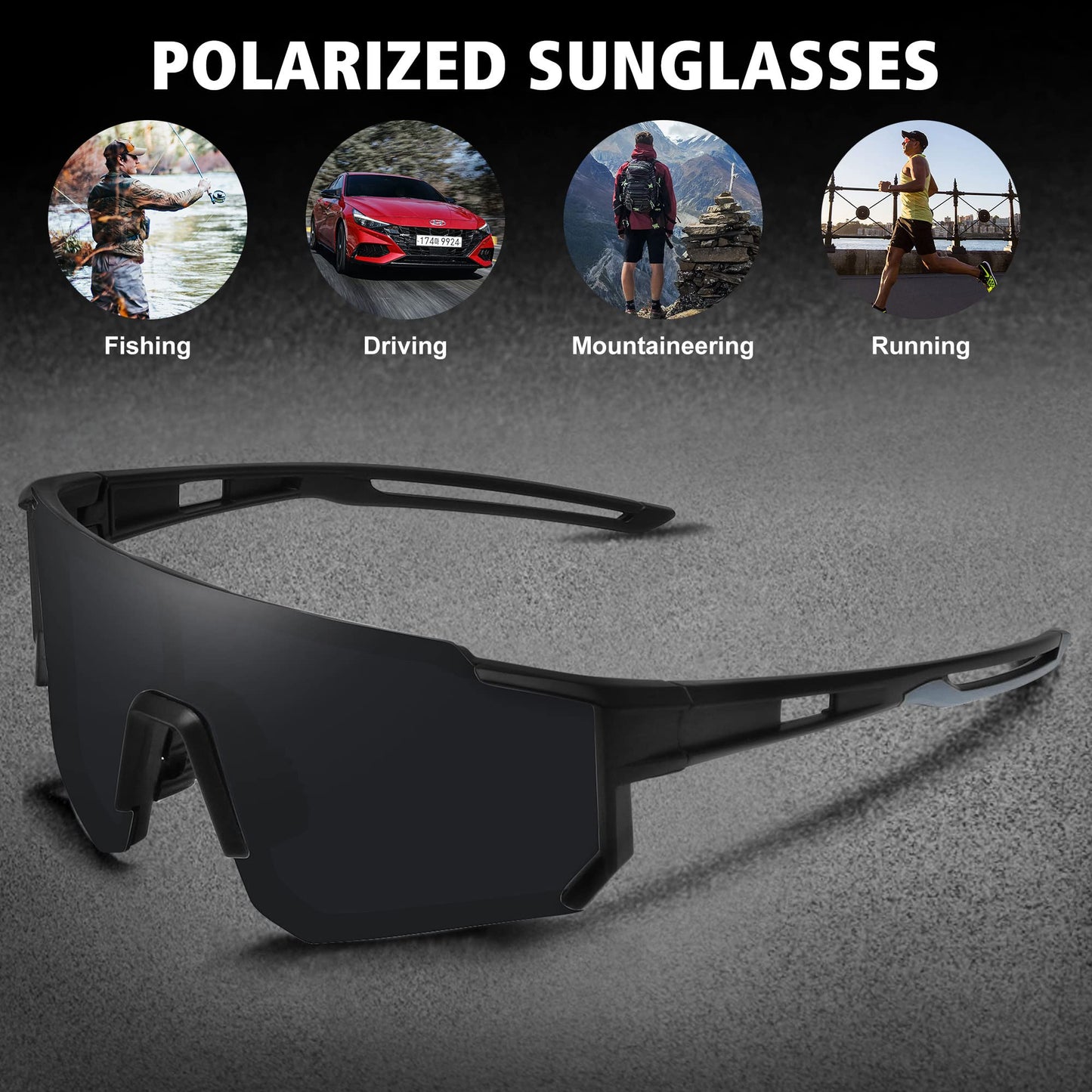STORYCOAST Sports Running Sunglasses for Men Women Cycling Driving Fishing Bike Sunglasses Polarized UV400 Protection 3Pack Matte Black/Gray+ Black/Gray+ Black/Gray
