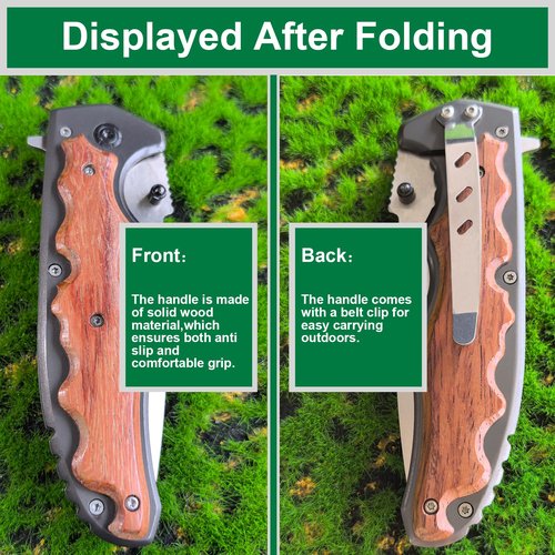 DOOM BLADE 9.7in Folding Pocket Stainless Steel Assisted Opening Knife with Pocket Clip,Seat Belt Cutter, Glass Breaker, Wood Handle for Men Women for Outdoor, Tactical, Survival and EDC